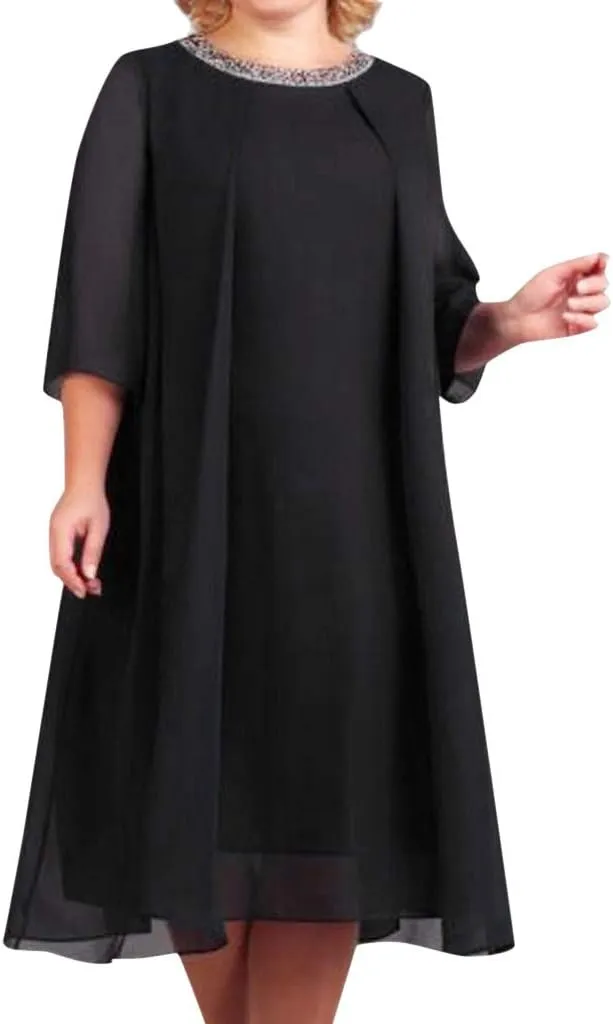 NREALY Vestido Womens Plus Size Sequin Short Midi Dress Ladies Cocktail Evening Party Dress