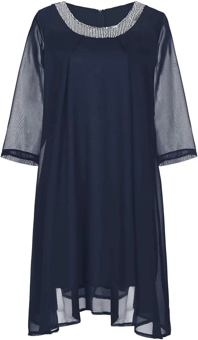 NREALY Vestido Womens Plus Size Sequin Short Midi Dress Ladies Cocktail Evening Party Dress