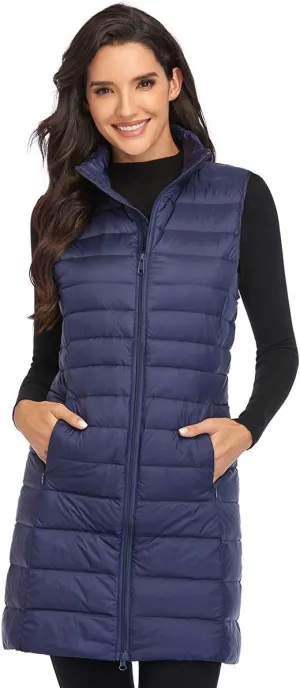Obosoyo Women's Ultra Light Long Down Vest Winter Packable Down Jacket Lightweight Outdoor Puffer Vest Coat
