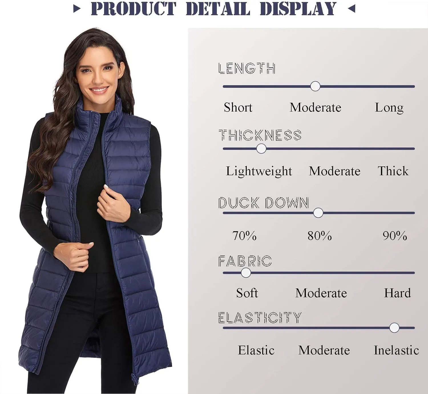 Obosoyo Women's Ultra Light Long Down Vest Winter Packable Down Jacket Lightweight Outdoor Puffer Vest Coat
