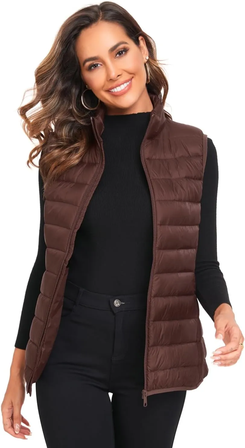 Obosoyo Women's Ultra Light Long Down Vest Winter Packable Down Jacket Lightweight Outdoor Puffer Vest Coat