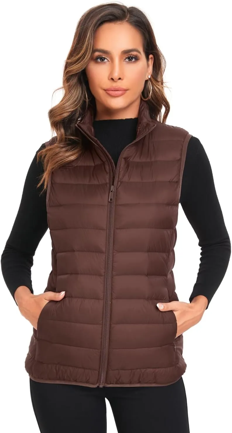 Obosoyo Women's Ultra Light Long Down Vest Winter Packable Down Jacket Lightweight Outdoor Puffer Vest Coat