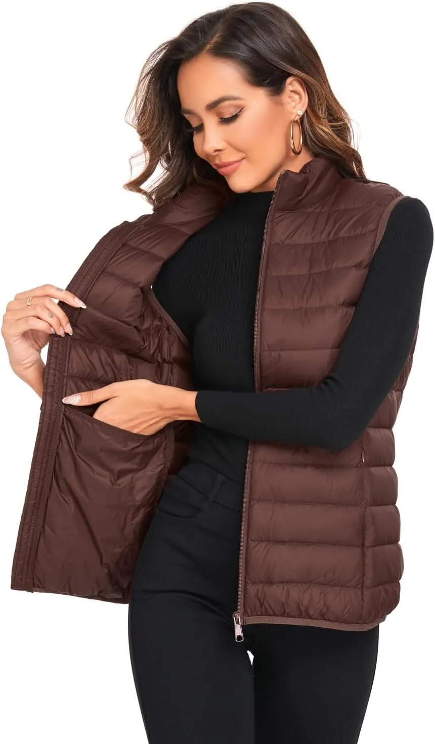Obosoyo Women's Ultra Light Long Down Vest Winter Packable Down Jacket Lightweight Outdoor Puffer Vest Coat