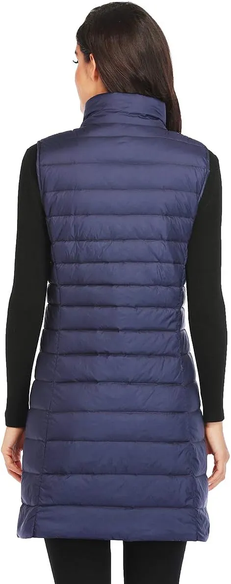 Obosoyo Women's Ultra Light Long Down Vest Winter Packable Down Jacket Lightweight Outdoor Puffer Vest Coat