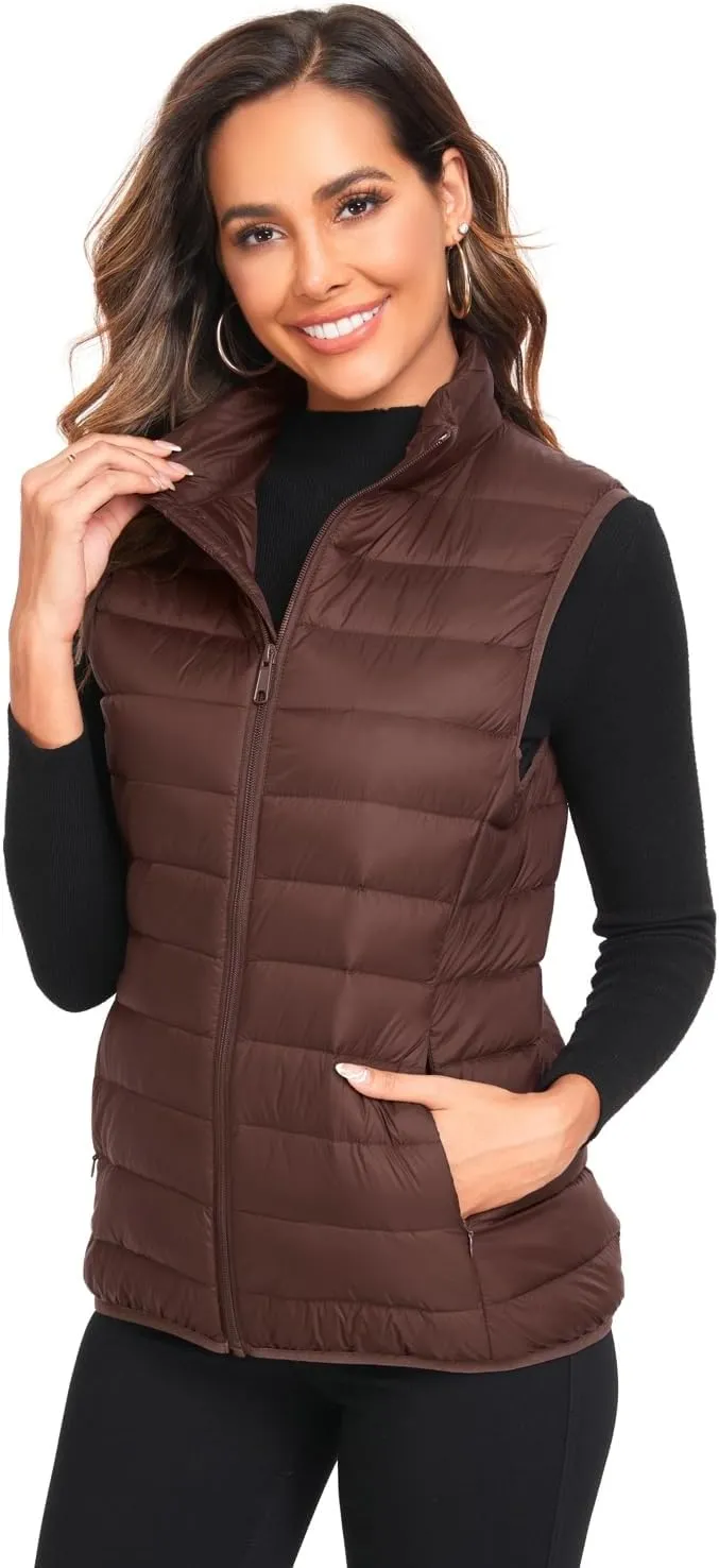 Obosoyo Women's Ultra Light Long Down Vest Winter Packable Down Jacket Lightweight Outdoor Puffer Vest Coat
