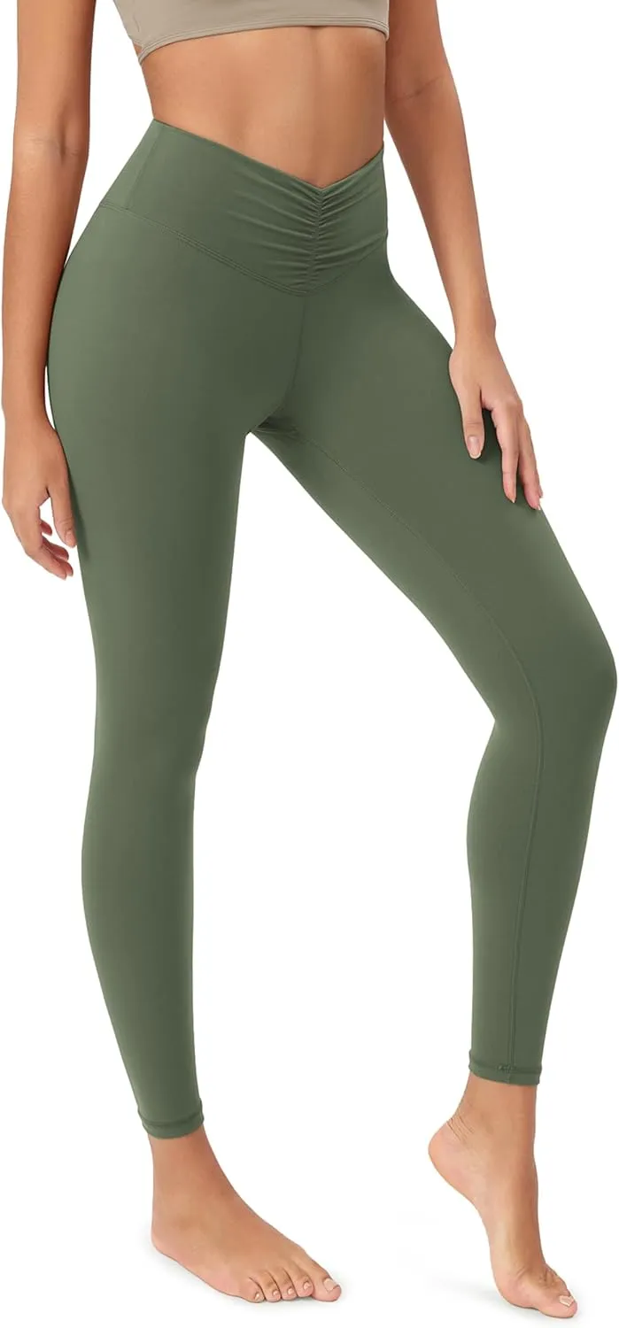ODODOS Cloud Feeling Ruched Yoga Leggings for Women 25" / 28" High Waist Crossover Yoga Pants