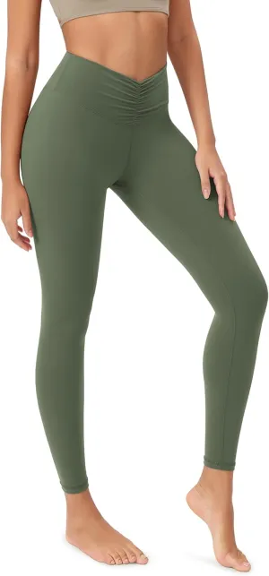 ODODOS Cloud Feeling Ruched Yoga Leggings for Women 25" / 28" High Waist Crossover Yoga Pants