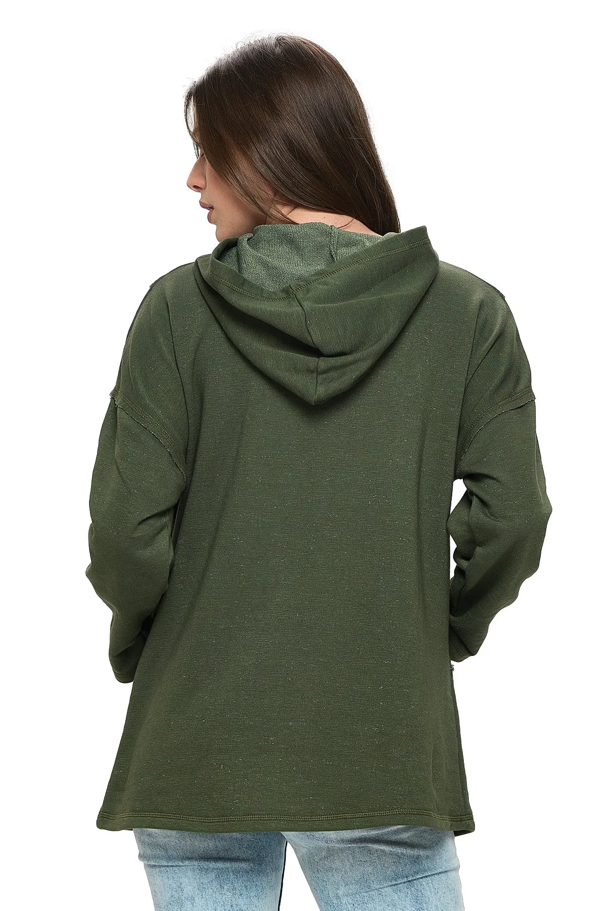 Olive Hoodie Casual Patchwork Front Pockets