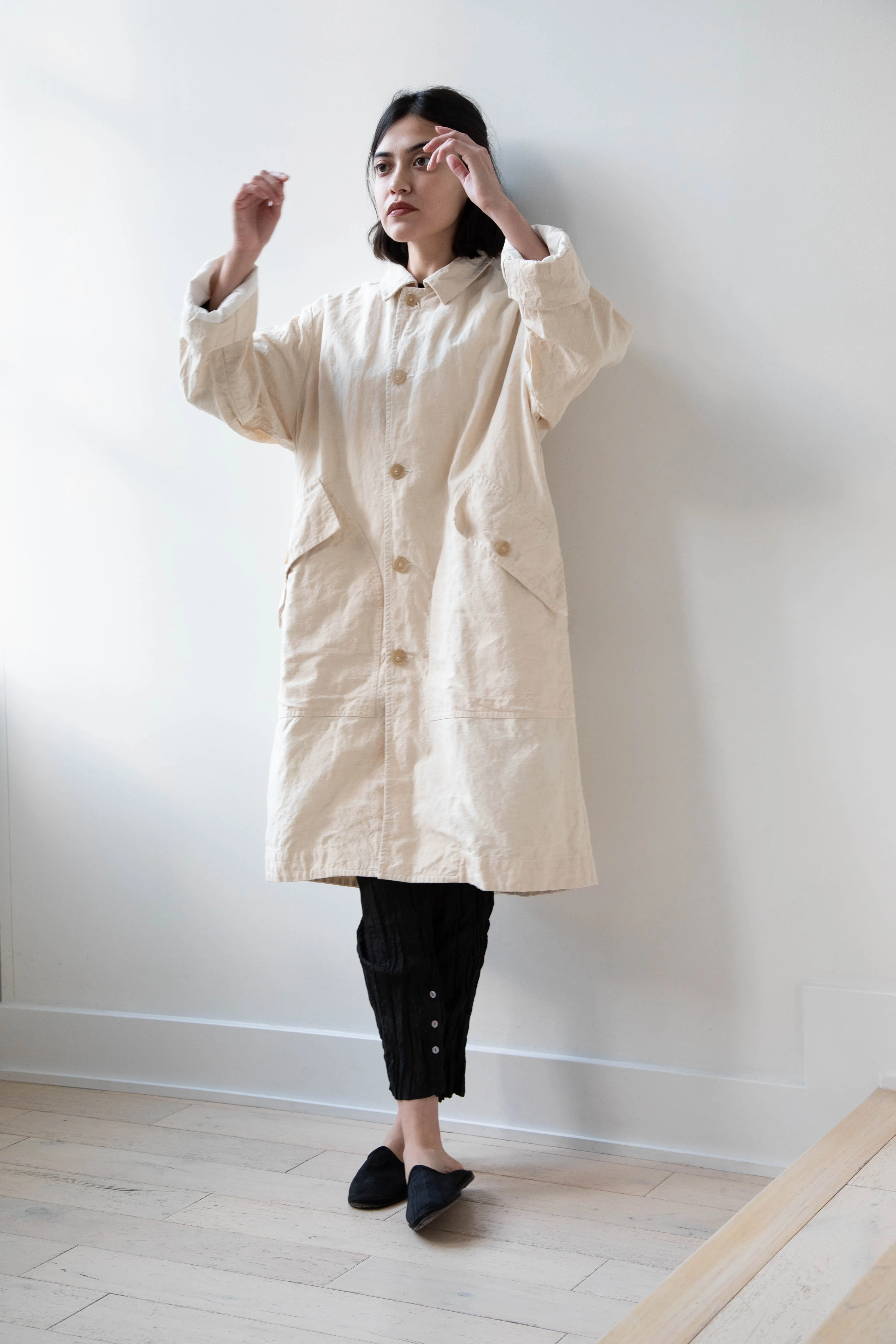 Oliver Church | Big Coat in Natural Antique Cotton Linen