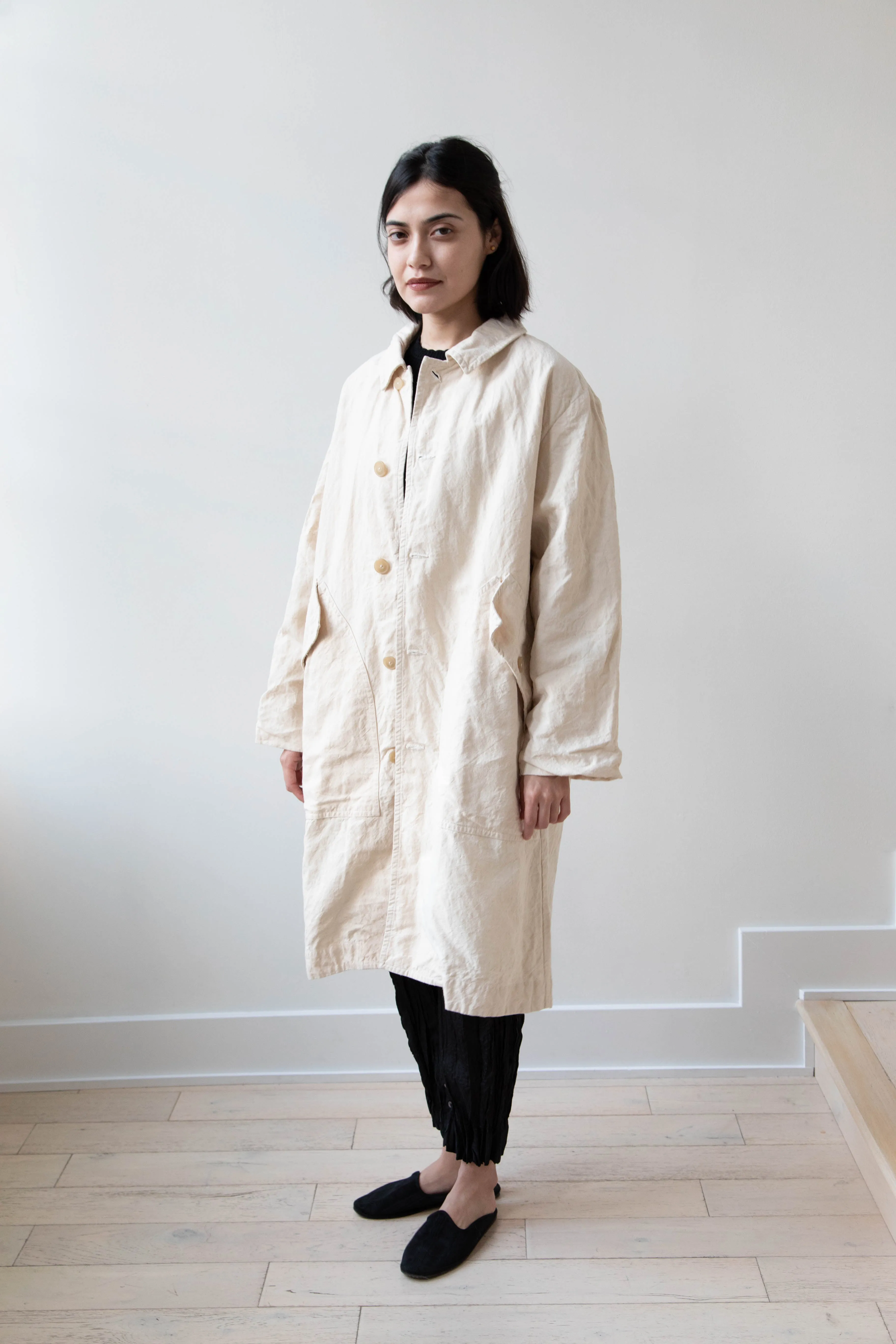 Oliver Church | Big Coat in Natural Antique Cotton Linen