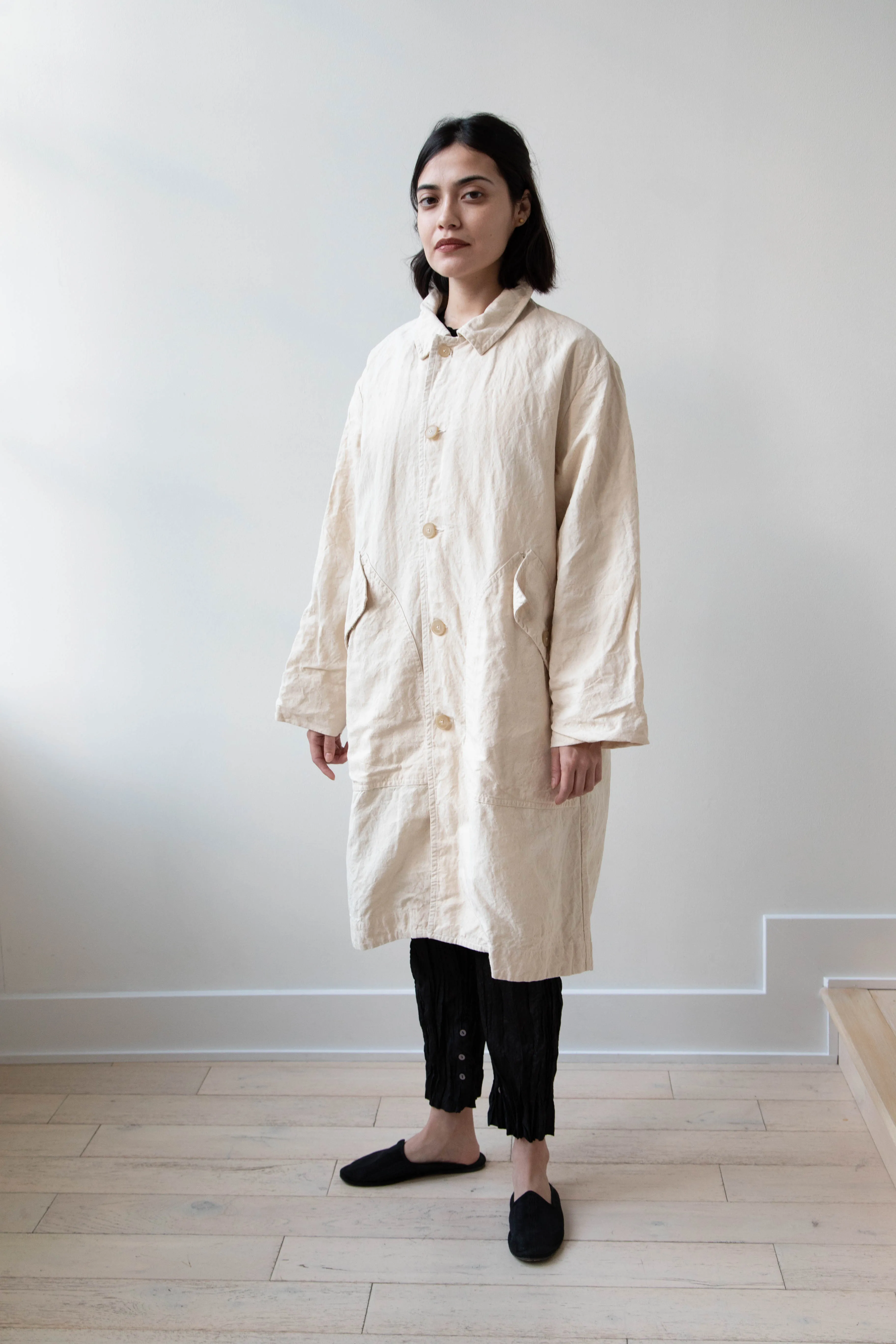 Oliver Church | Big Coat in Natural Antique Cotton Linen