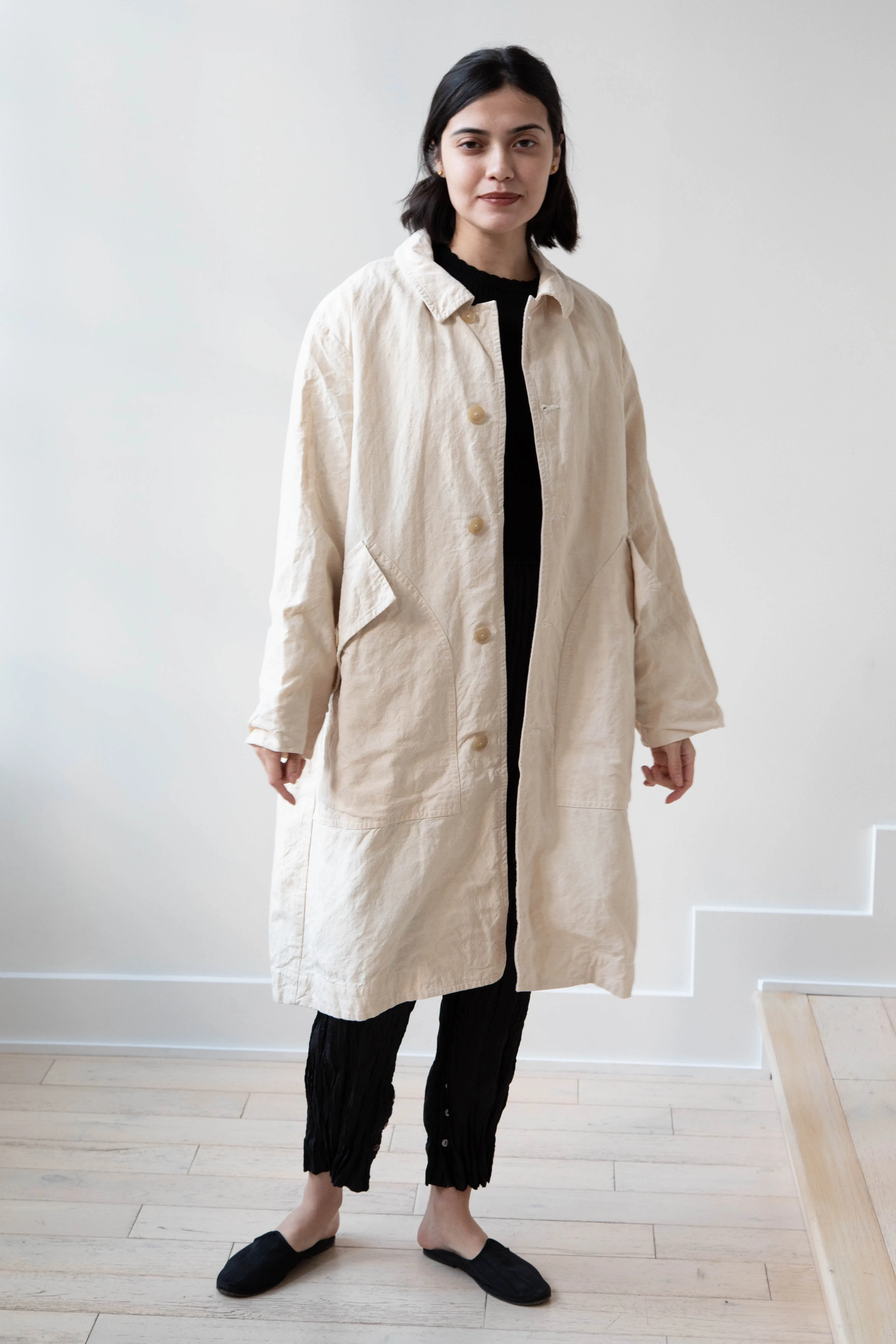 Oliver Church | Big Coat in Natural Antique Cotton Linen