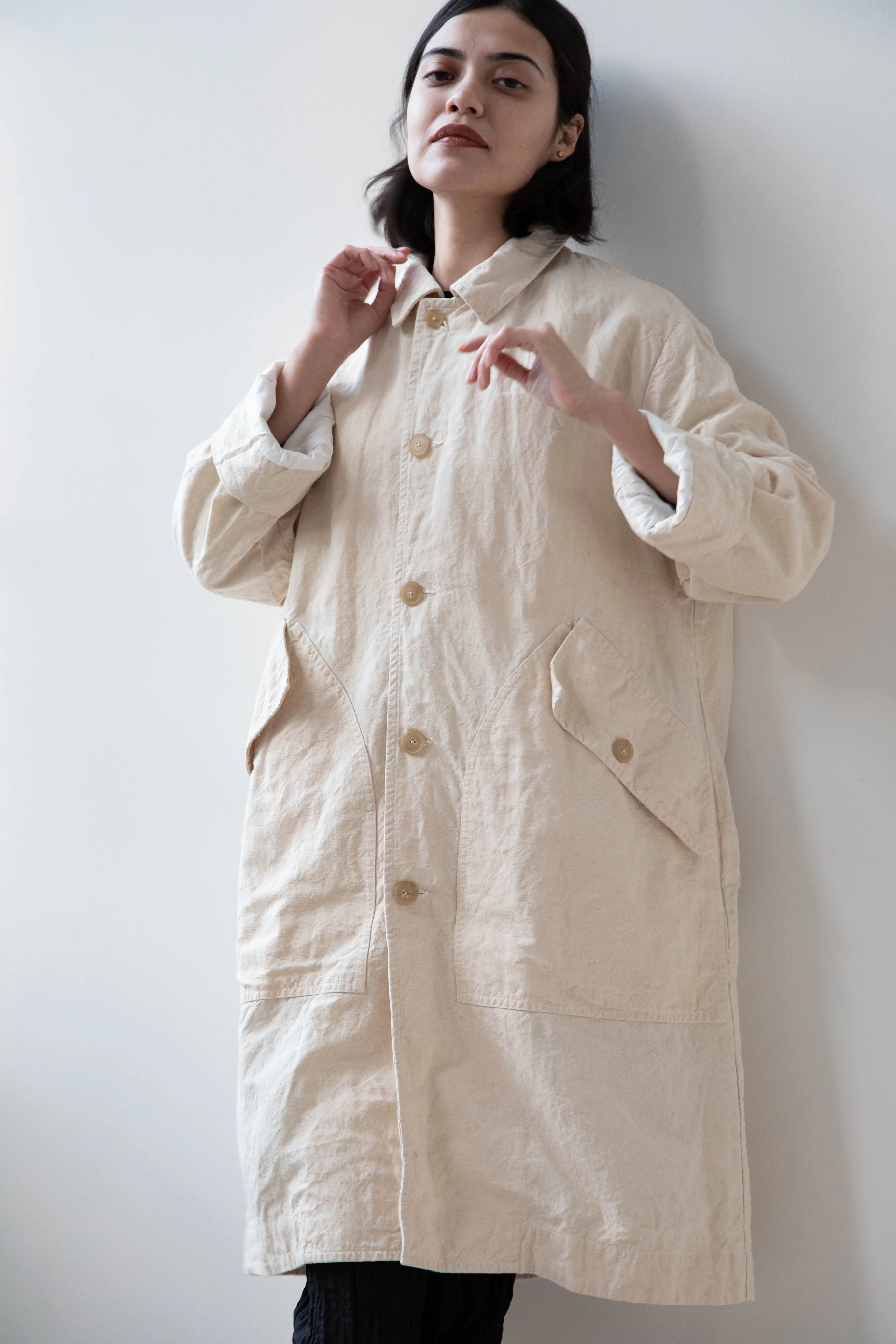 Oliver Church | Big Coat in Natural Antique Cotton Linen