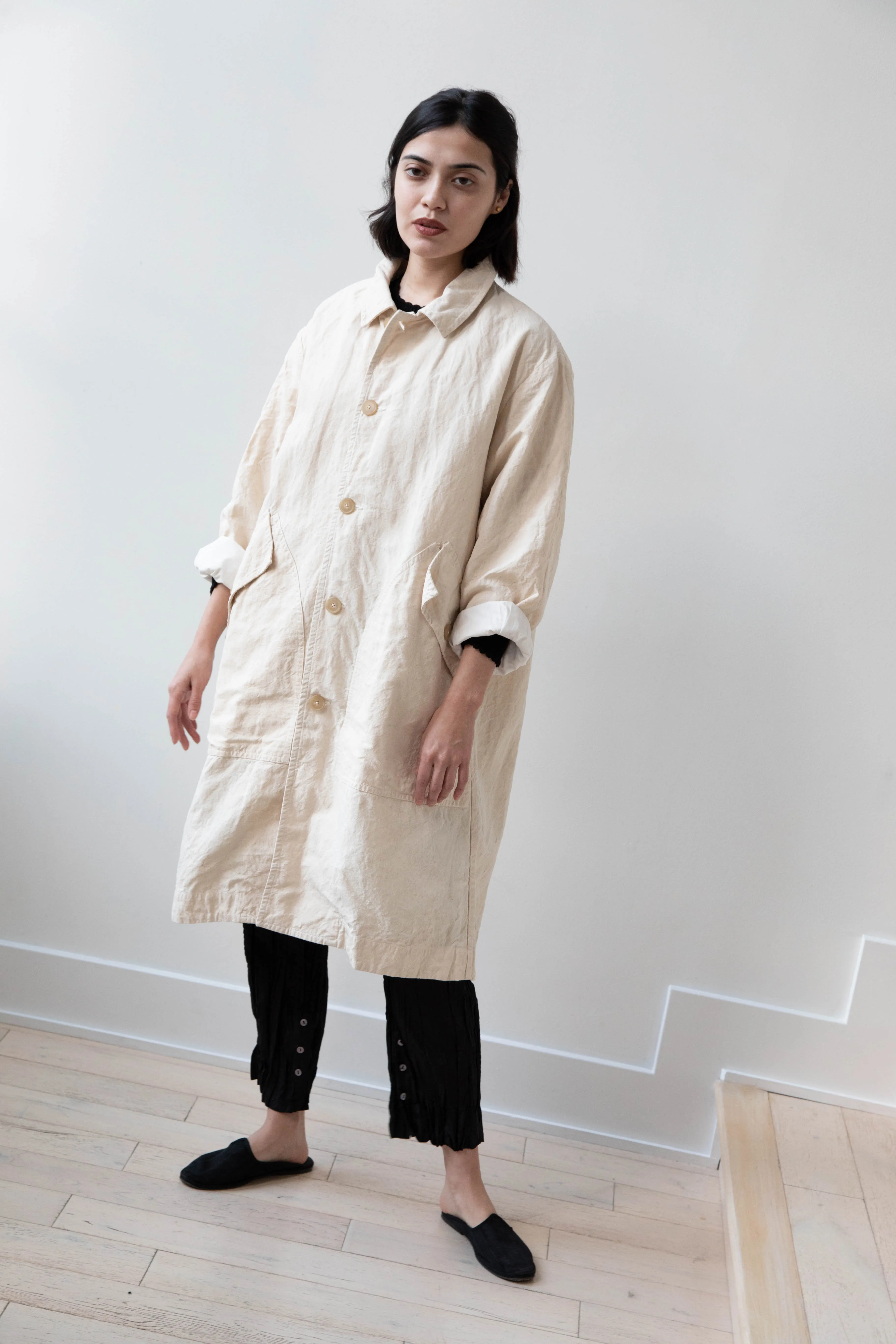Oliver Church | Big Coat in Natural Antique Cotton Linen