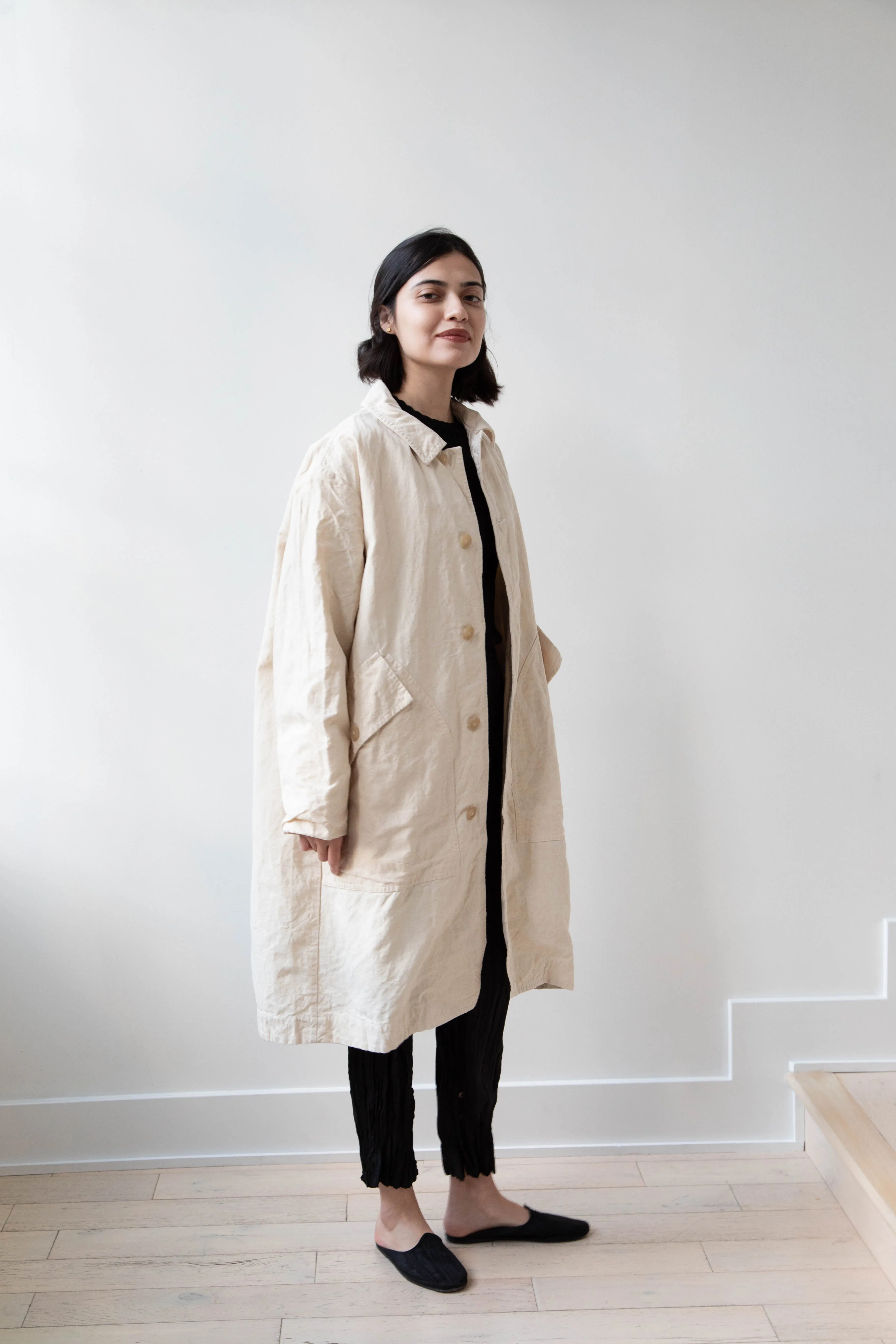 Oliver Church | Big Coat in Natural Antique Cotton Linen