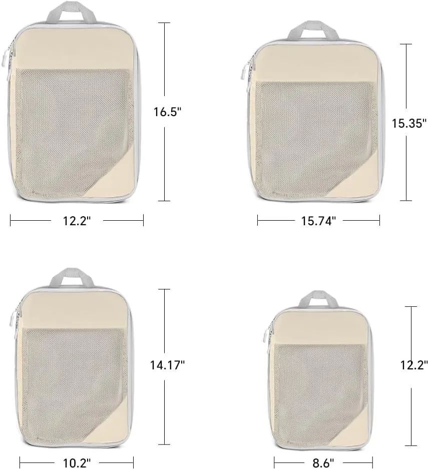 packing cubes Compressed, durable, and ultra light packing cubes for travel Waterproof, large capacity compression packing cubes Home Travel (4pieces beige white)