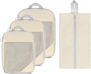 packing cubes Compressed, durable, and ultra light packing cubes for travel Waterproof, large capacity compression packing cubes Home Travel (4pieces beige white)
