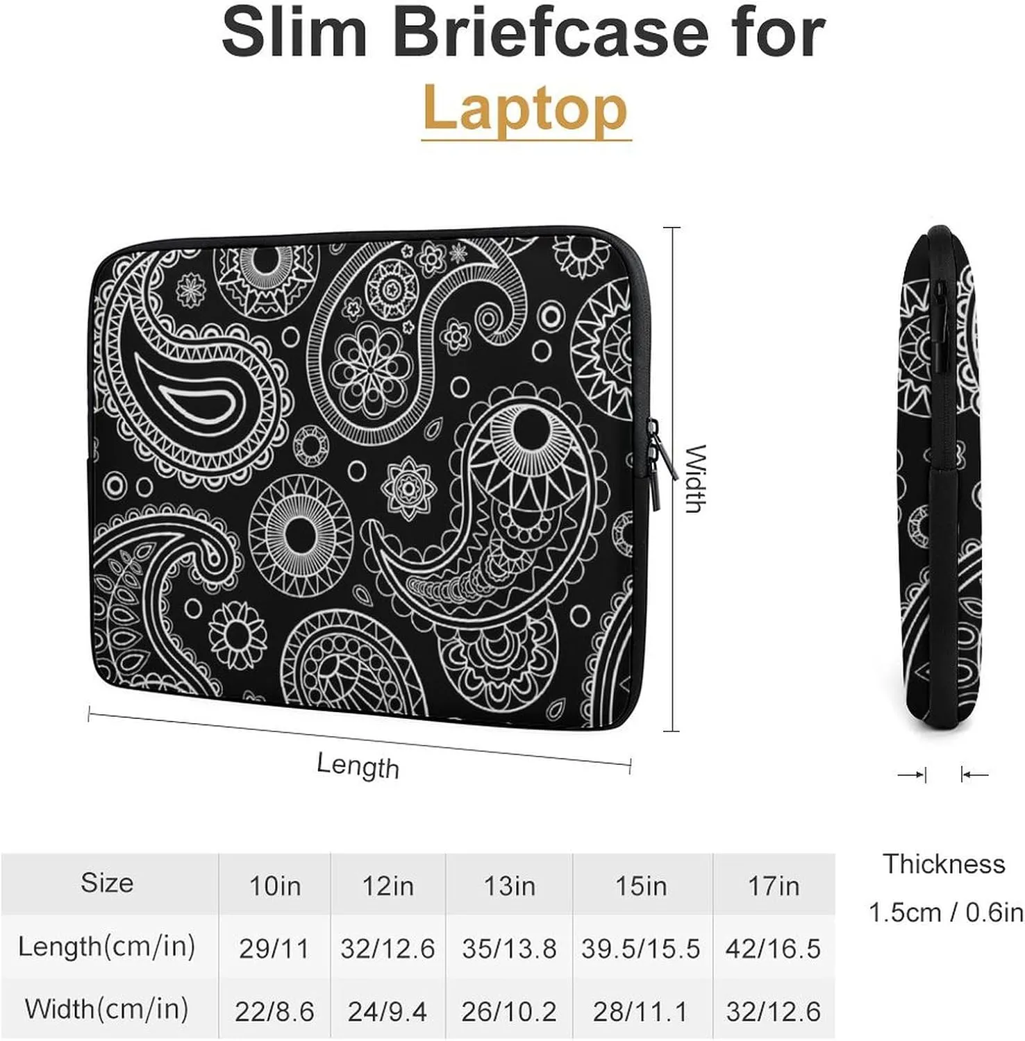 Paisley Pattern Personalized Laptop Bag Business Casual Laptop Case Slim Computer Bag Briefcase