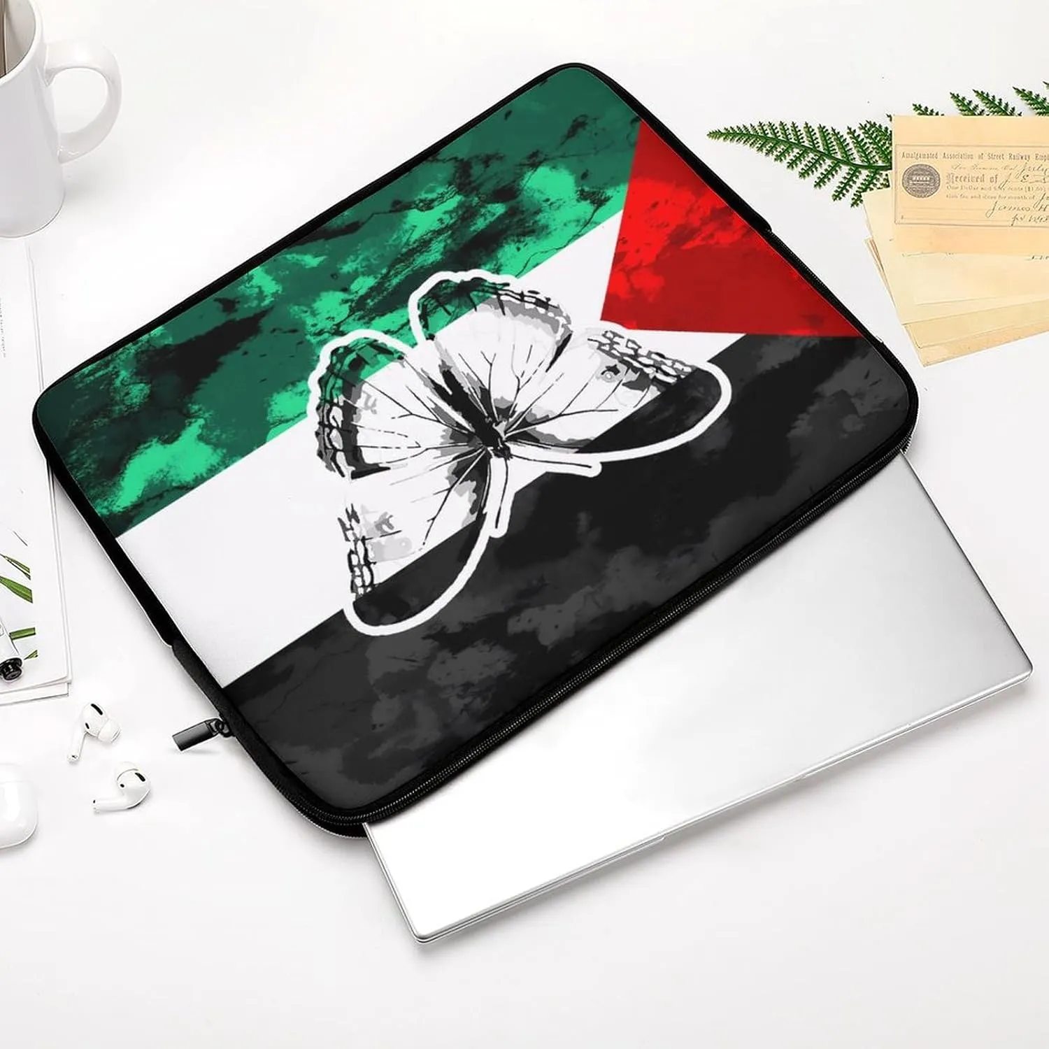 Palestine Flag and Butterflies Personalized Laptop Bag Business Casual Laptop Cases Slim Computer Bag Briefcase