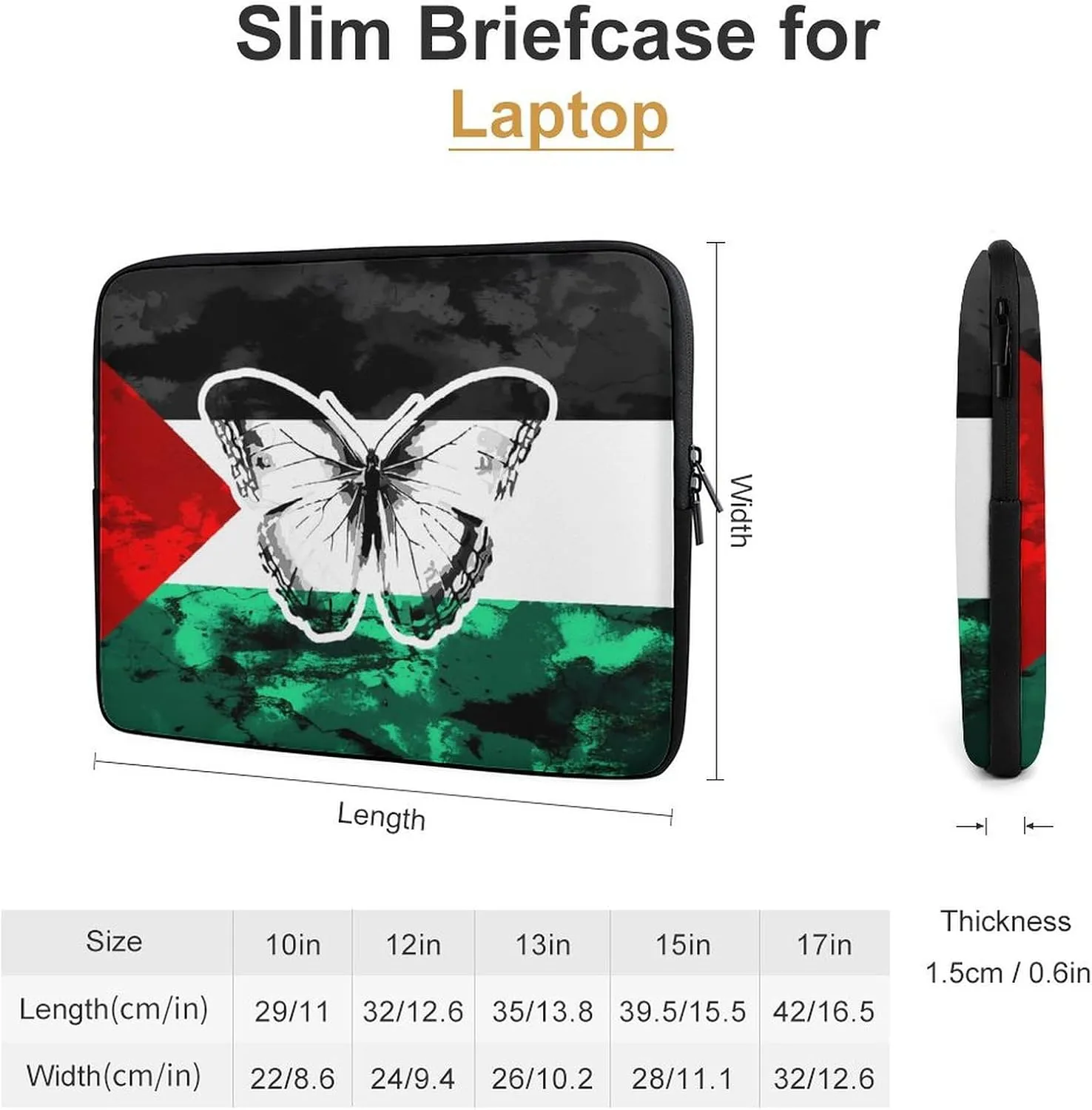 Palestine Flag and Butterflies Personalized Laptop Bag Business Casual Laptop Cases Slim Computer Bag Briefcase