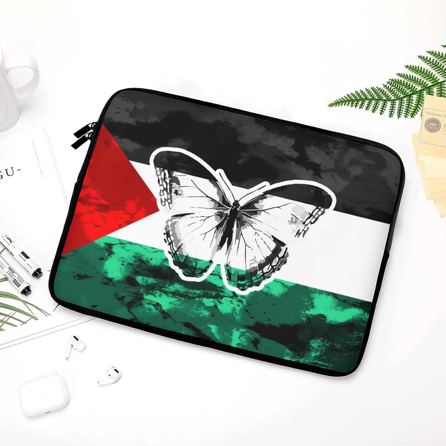 Palestine Flag and Butterflies Personalized Laptop Bag Business Casual Laptop Cases Slim Computer Bag Briefcase