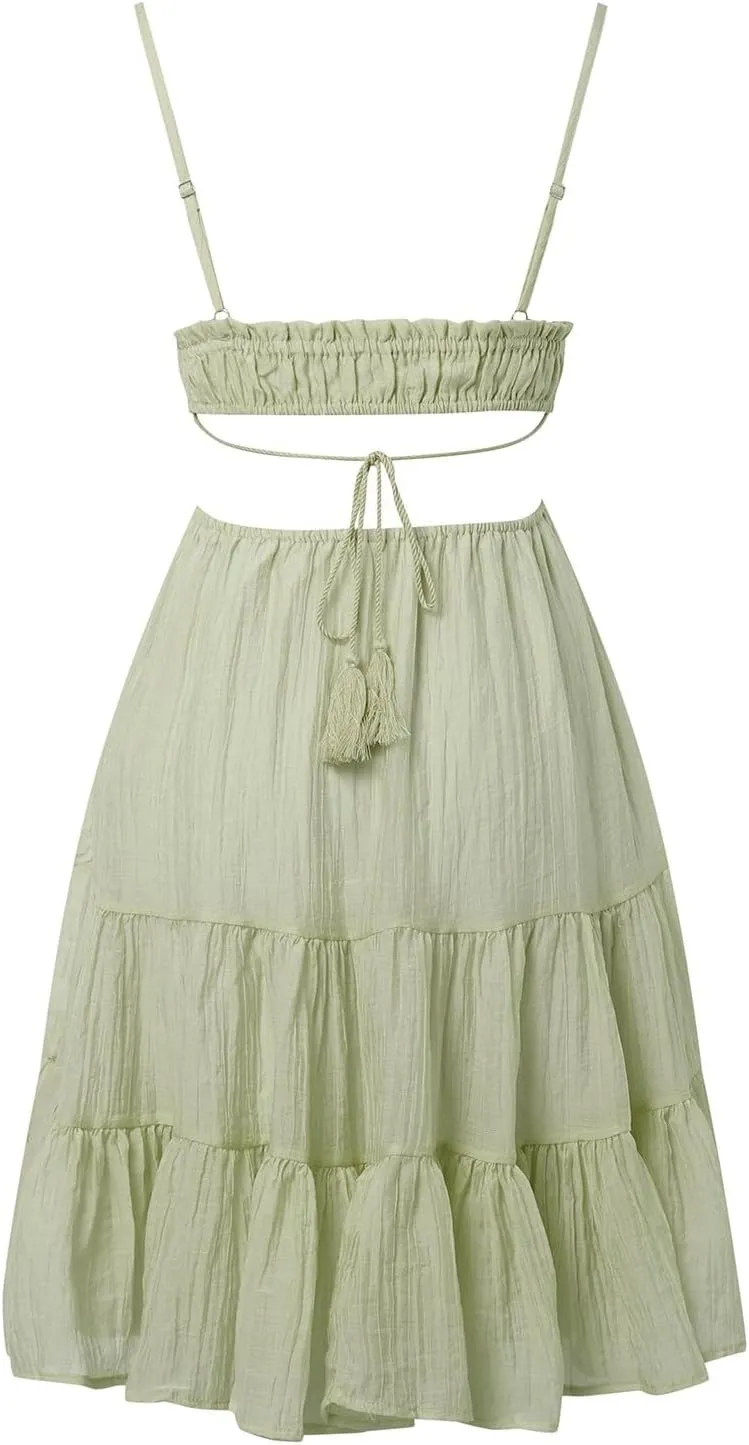 Party Dresses for Women Spaghetti Strap Short Beach Vacation Dress Sleeveless Ruffle Tiered Flowy A Line Mini Sundress