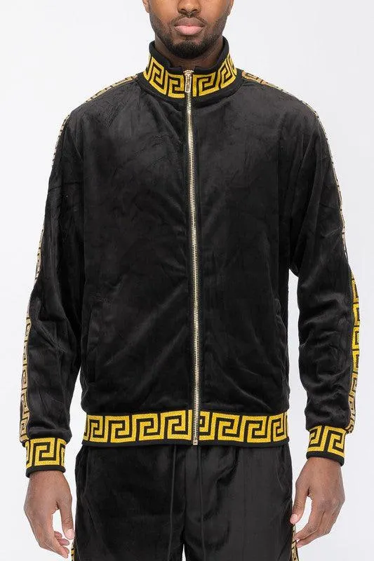 Pattern Trim Velour Track Jackets