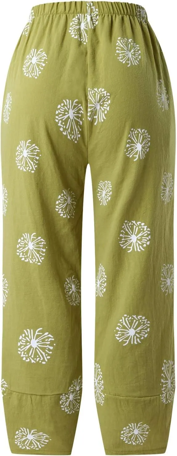 Petite Linen Pants for Women Relaxed Fit Cropped Palazzo Lounge Pants Lounge Long Trousers Summer Beach Vacation Pants
