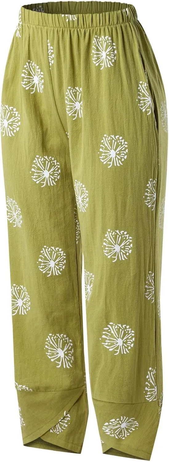 Petite Linen Pants for Women Relaxed Fit Cropped Palazzo Lounge Pants Lounge Long Trousers Summer Beach Vacation Pants
