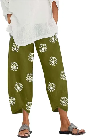 Petite Linen Pants for Women Relaxed Fit Cropped Palazzo Lounge Pants Lounge Long Trousers Summer Beach Vacation Pants
