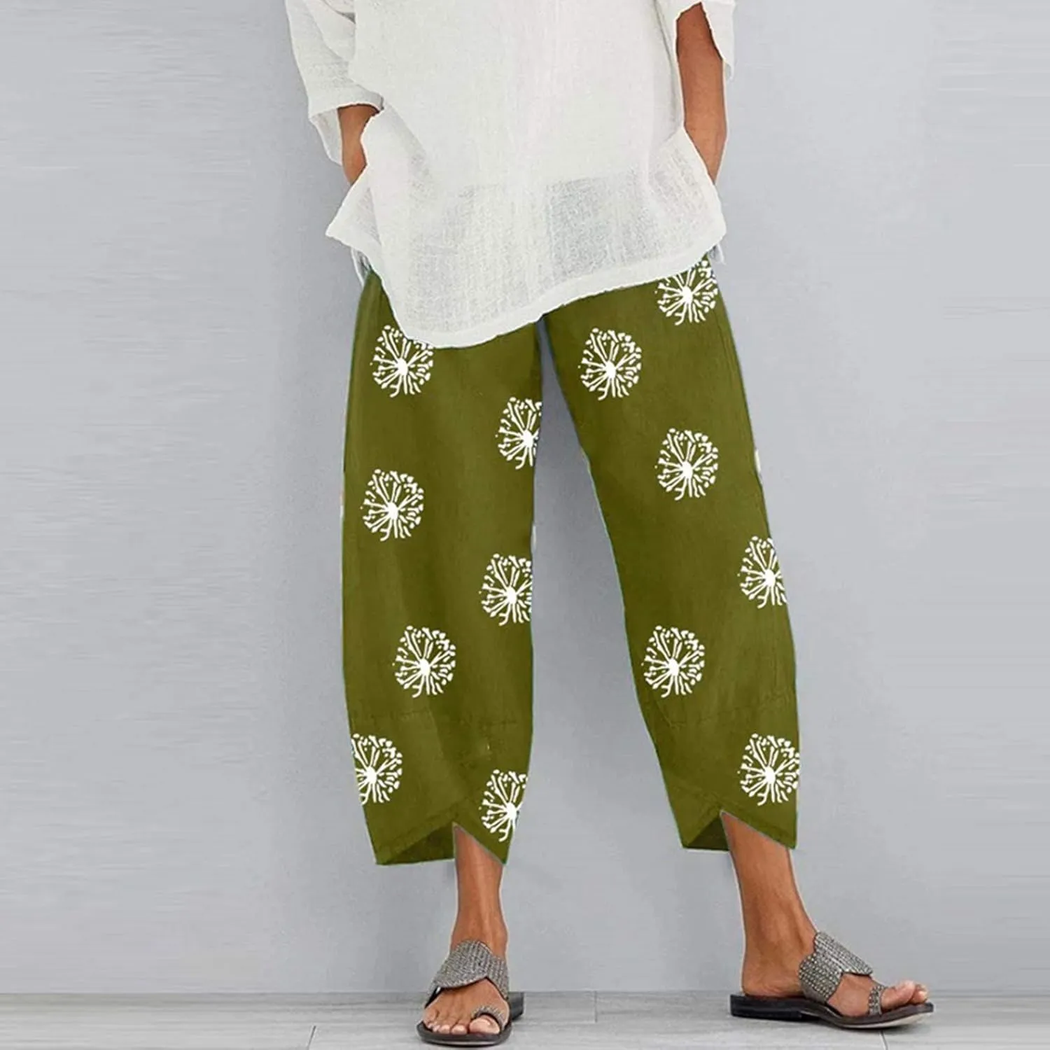 Petite Linen Pants for Women Relaxed Fit Cropped Palazzo Lounge Pants Lounge Long Trousers Summer Beach Vacation Pants