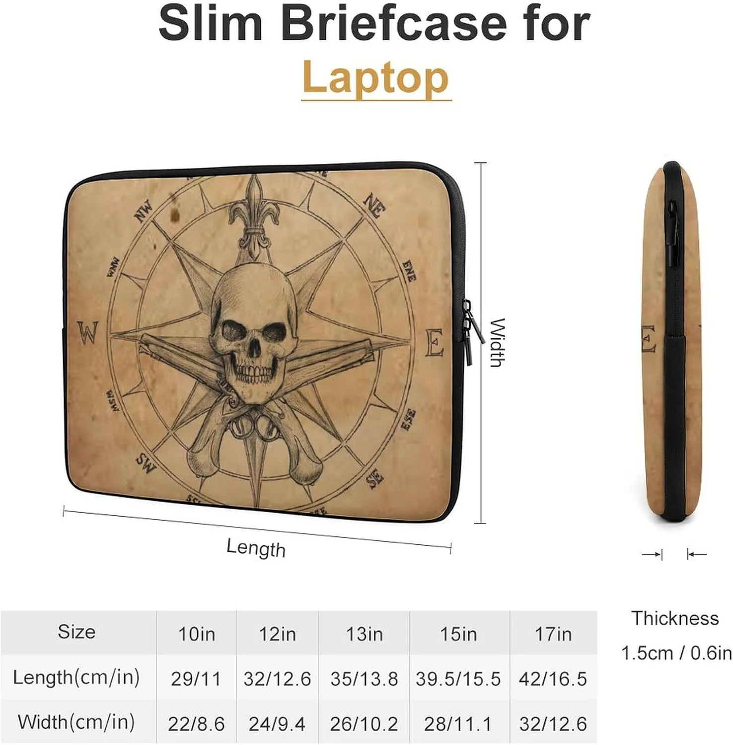 Pirate And Skull Compass Personalized Laptop Bag Business Casual Laptop Case Slim Computer Bag Briefcase
