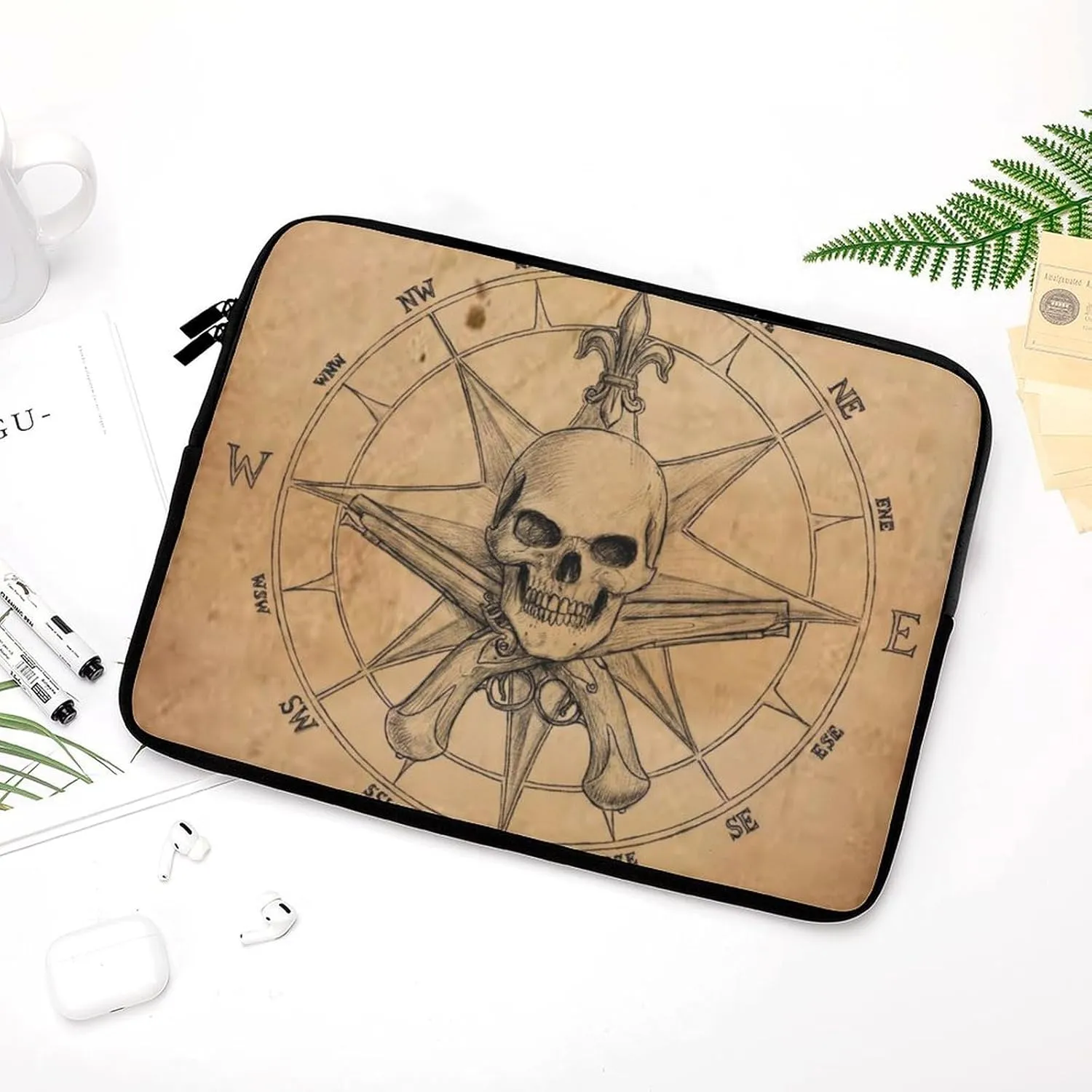 Pirate And Skull Compass Personalized Laptop Bag Business Casual Laptop Case Slim Computer Bag Briefcase