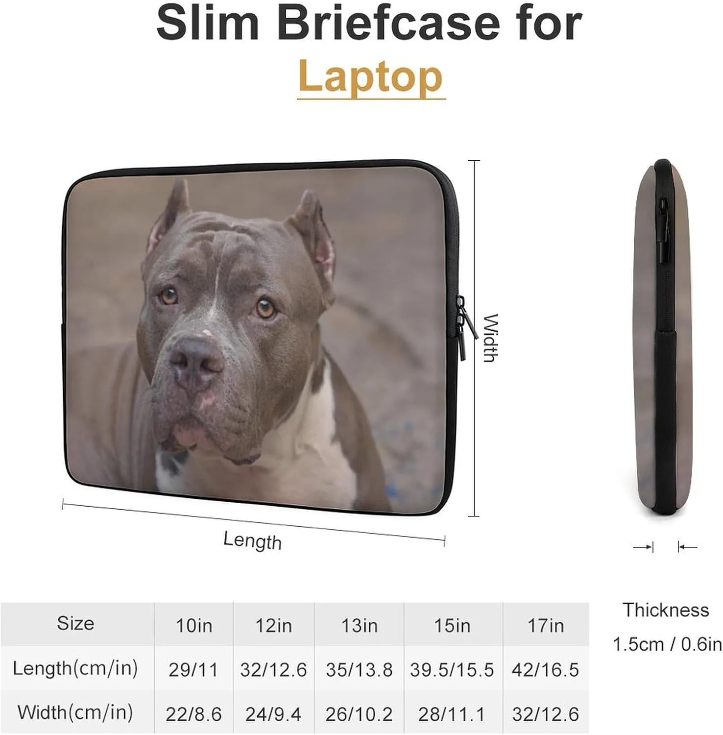 Pit Bull Dog Personalized Laptop Bag Business Casual Laptop Case Slim Computer Bag Briefcase