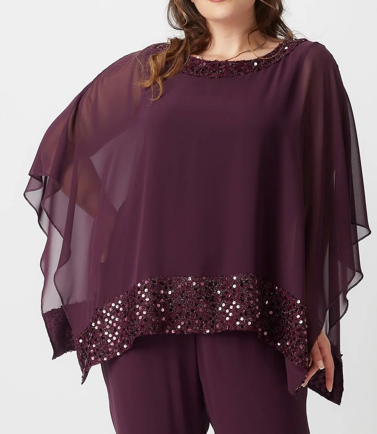Plus Size Mother of Bride Pant Suits 3 Piece Chiffon Sets Sequins Wedding Guest Outfit