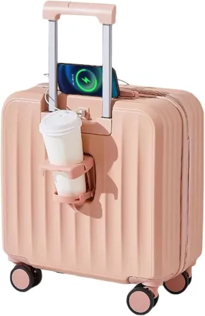 Portable luggage suitcase for carry-on boarding, small beverage holder with USB port , cute dial lock, silent , ultra-light, fashionable travel, business trip, children's use, high school students,