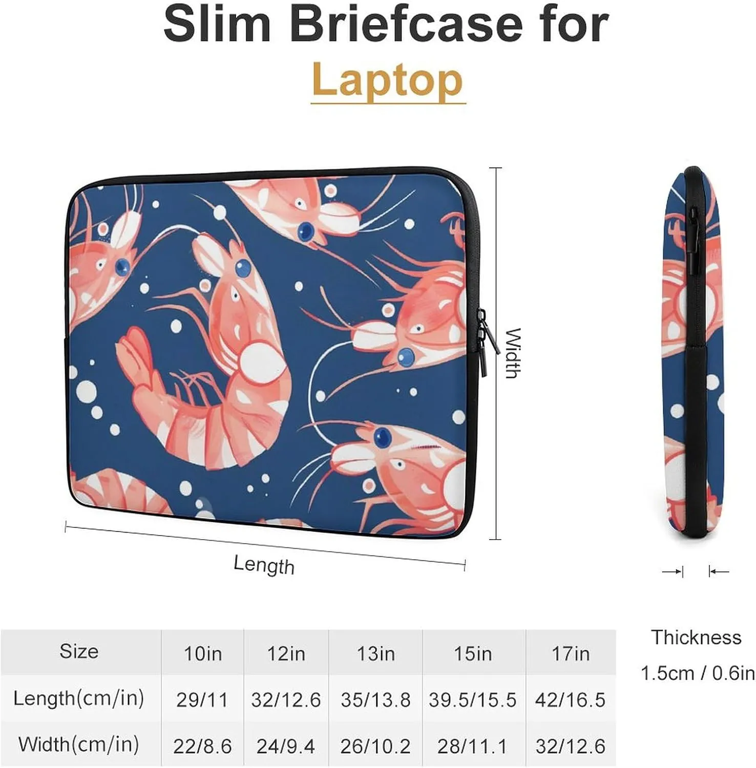 Prawn Shrimp Personalized Laptop Bag Business Casual Laptop Cases Slim Computer Bag Briefcase