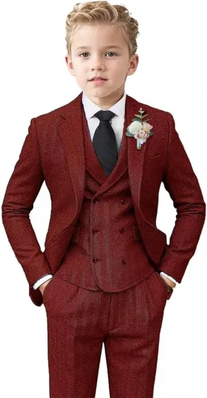 ProPoFol Boys Tweed Herringbone Suits Slim Fit Suits for Boys Tuxedo Jacket Vest Pants Set Formal Wedding Homecoming
