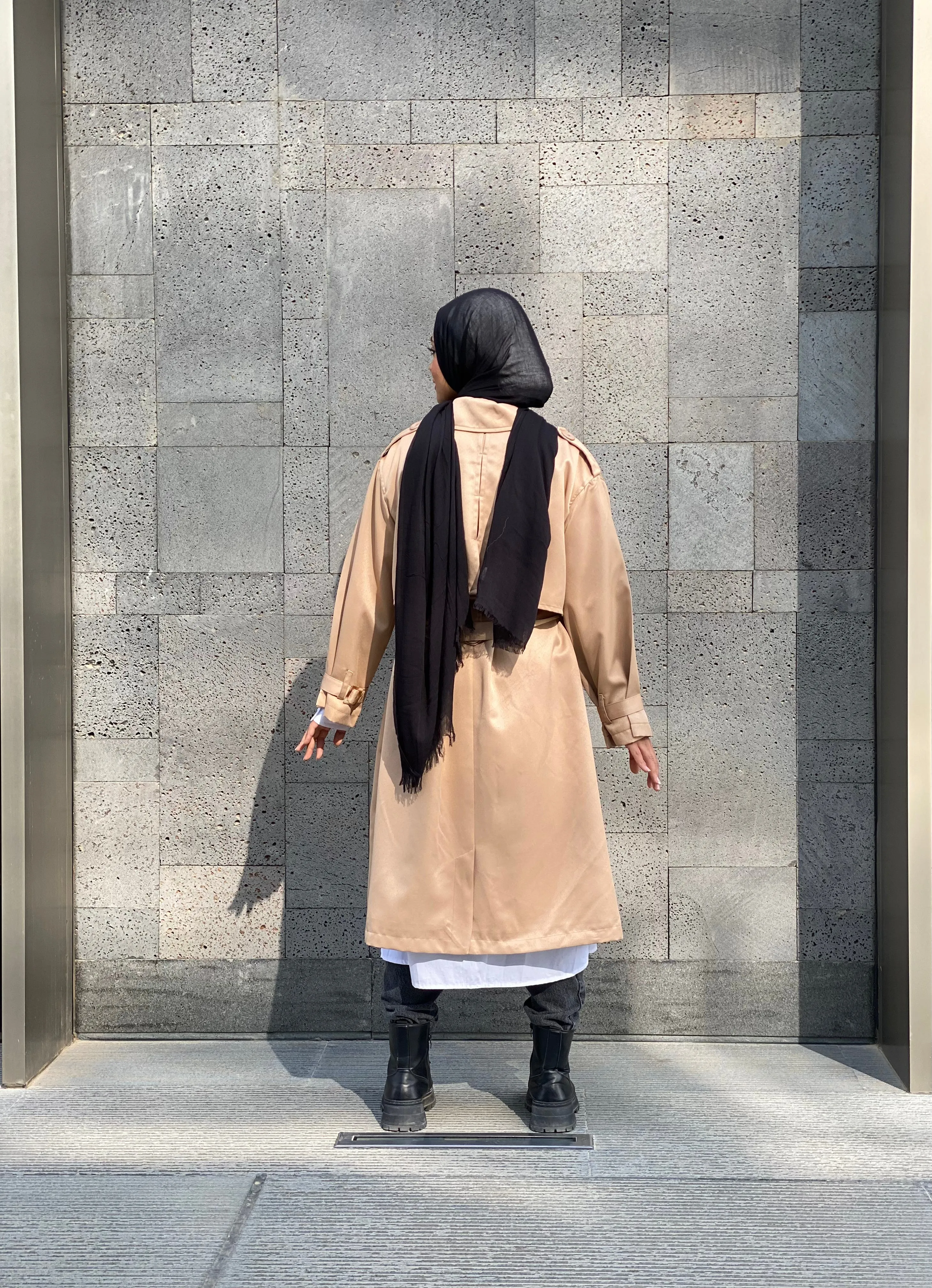 Puffy Sleeves Trench Coat-Cafe