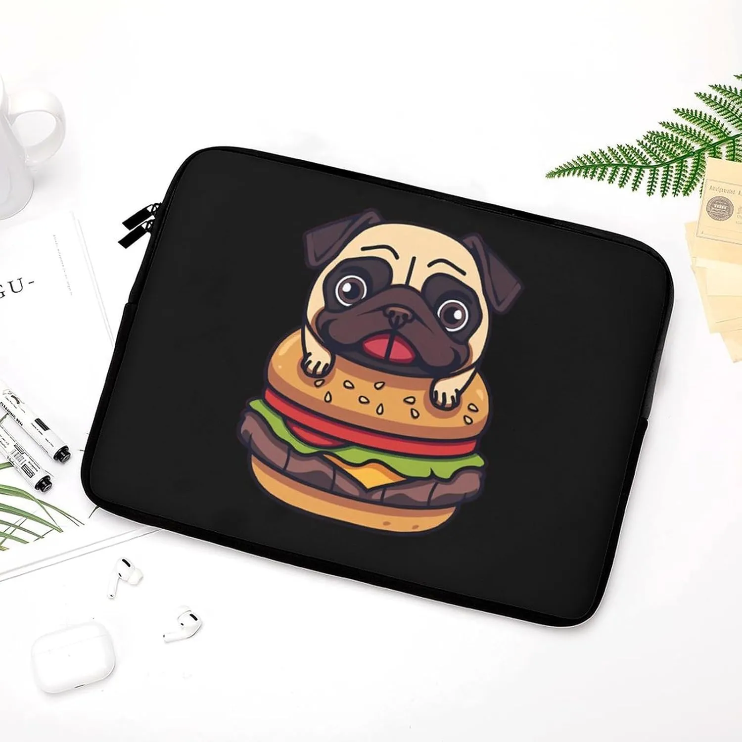 Pug Dog Hamburger Personalized Laptop Bag Business Casual Laptop Cases Slim Computer Bag Briefcase