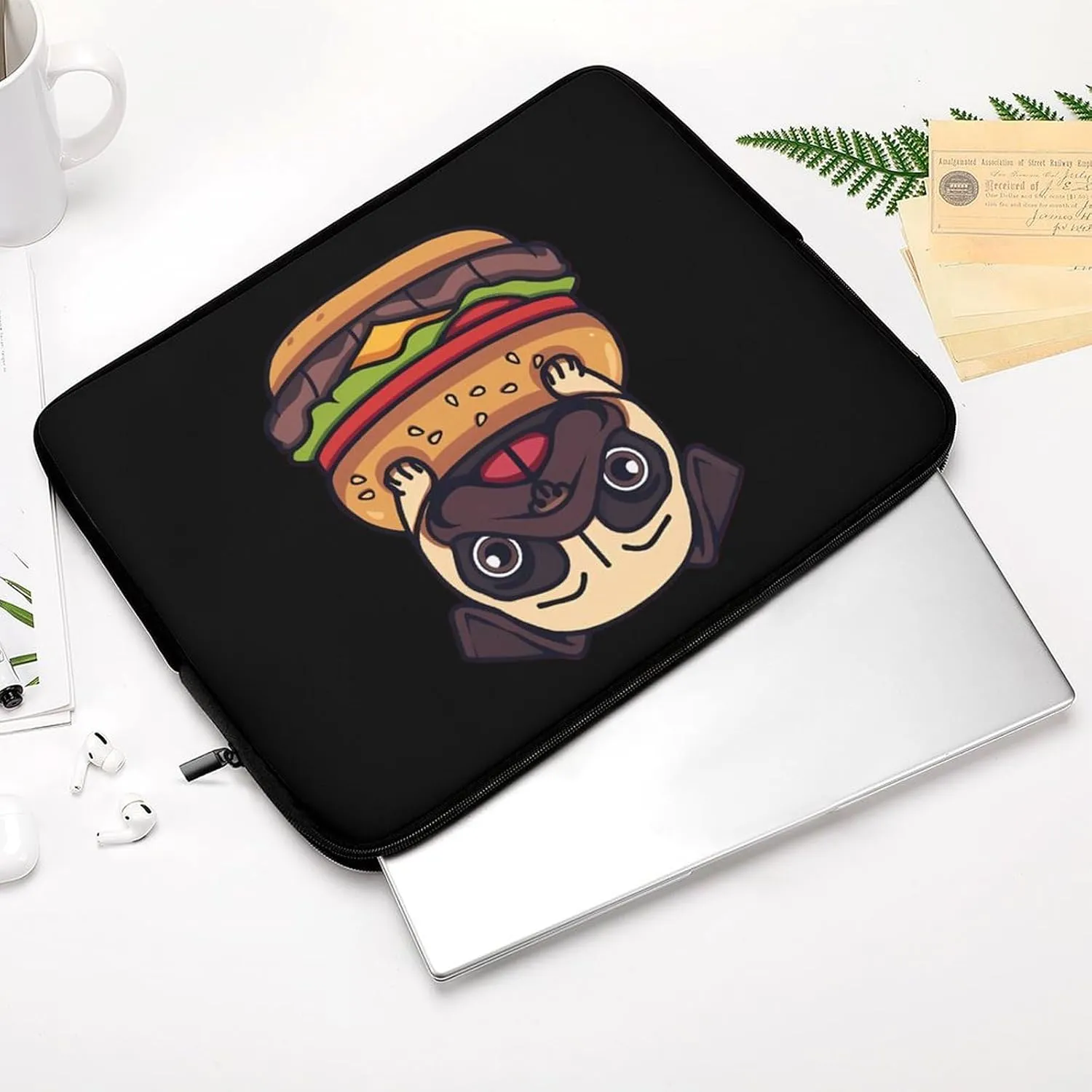 Pug Dog Hamburger Personalized Laptop Bag Business Casual Laptop Cases Slim Computer Bag Briefcase