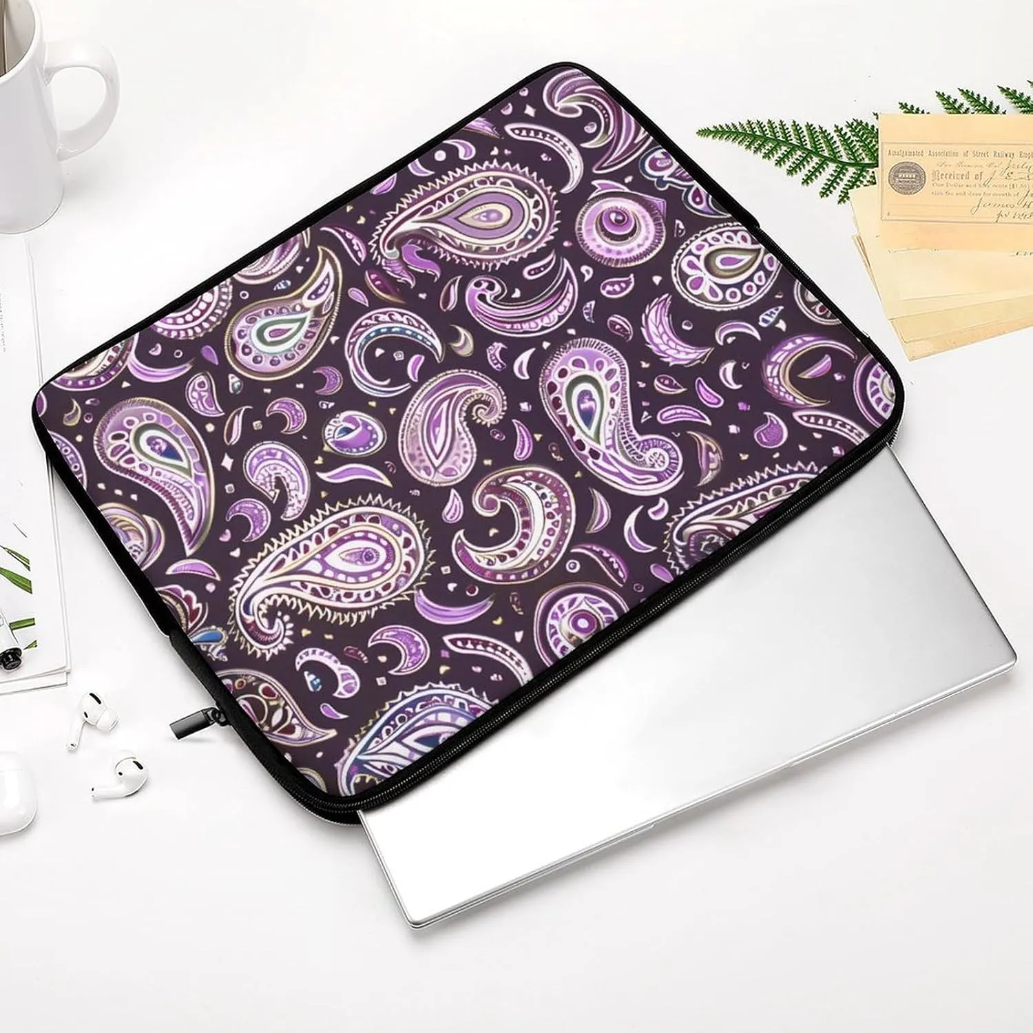 Purple Paisley Pattern Personalized Laptop Bag Business Casual Laptop Cases Slim Computer Bag Briefcase