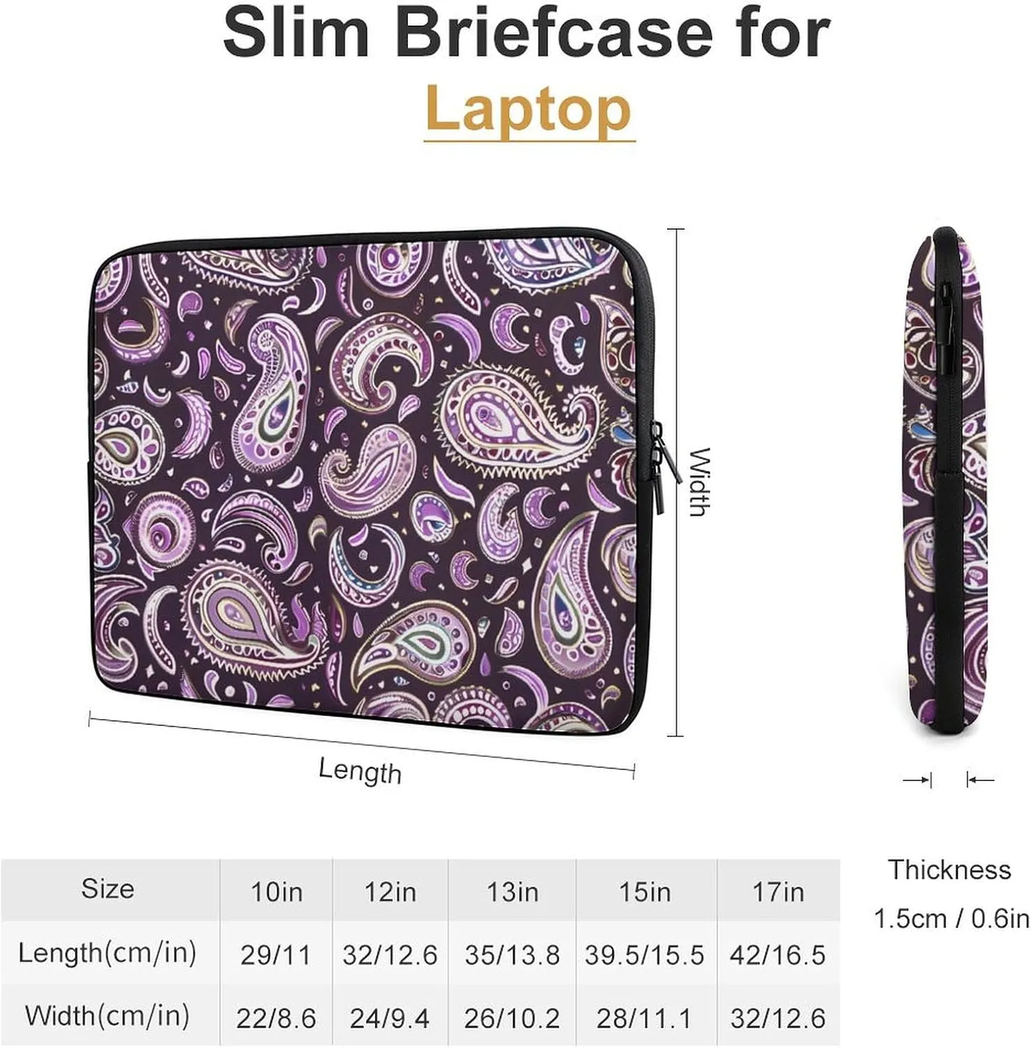 Purple Paisley Pattern Personalized Laptop Bag Business Casual Laptop Cases Slim Computer Bag Briefcase