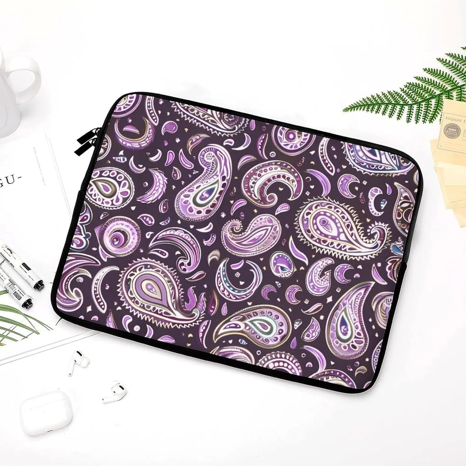 Purple Paisley Pattern Personalized Laptop Bag Business Casual Laptop Cases Slim Computer Bag Briefcase