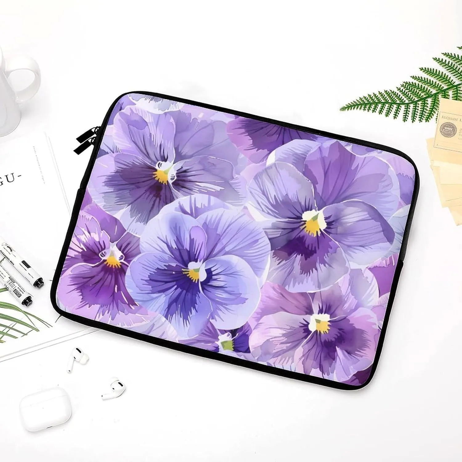 Purple Pansy Floral Personalized Laptop Bag Business Casual Laptop Cases Slim Computer Bag Briefcase