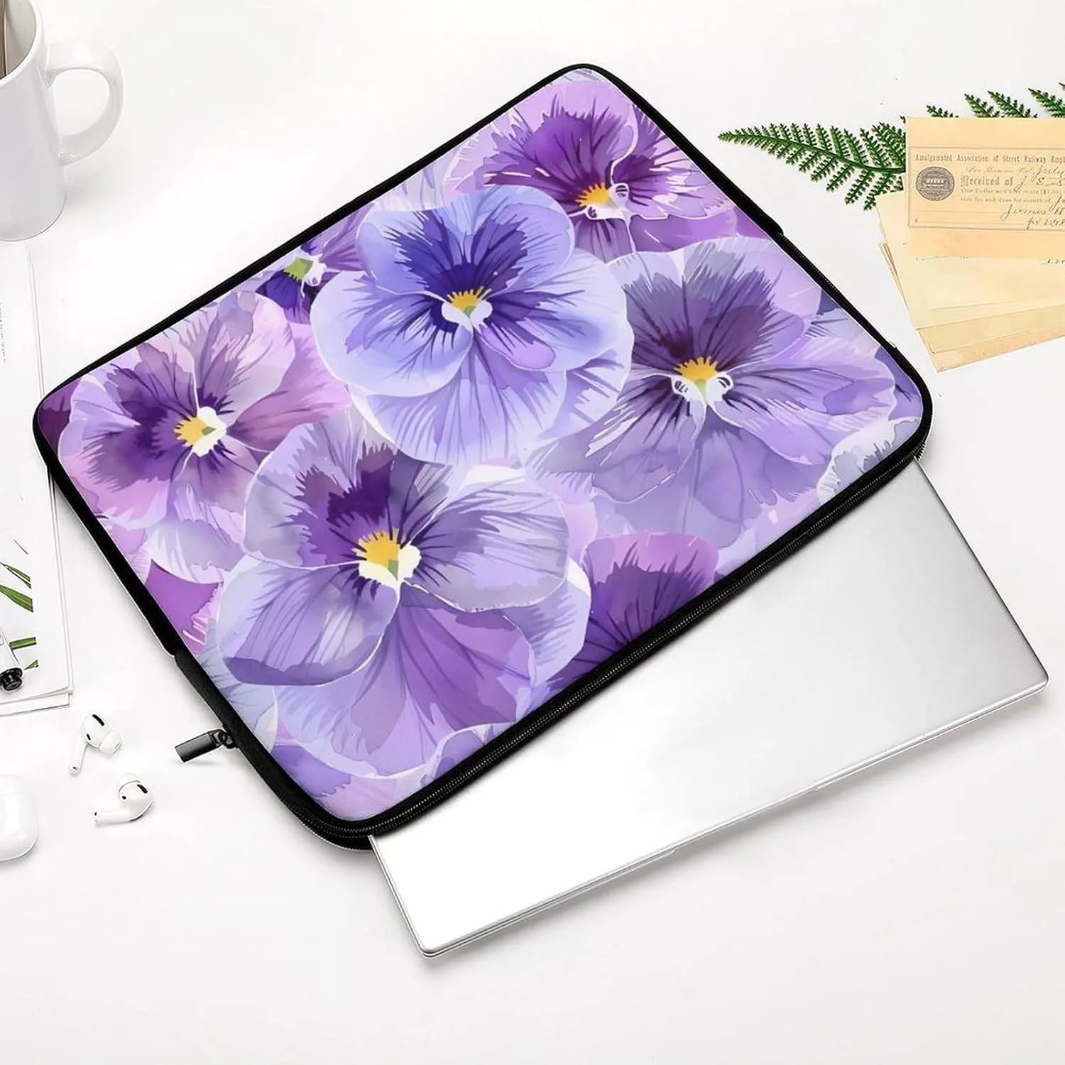 Purple Pansy Floral Personalized Laptop Bag Business Casual Laptop Cases Slim Computer Bag Briefcase