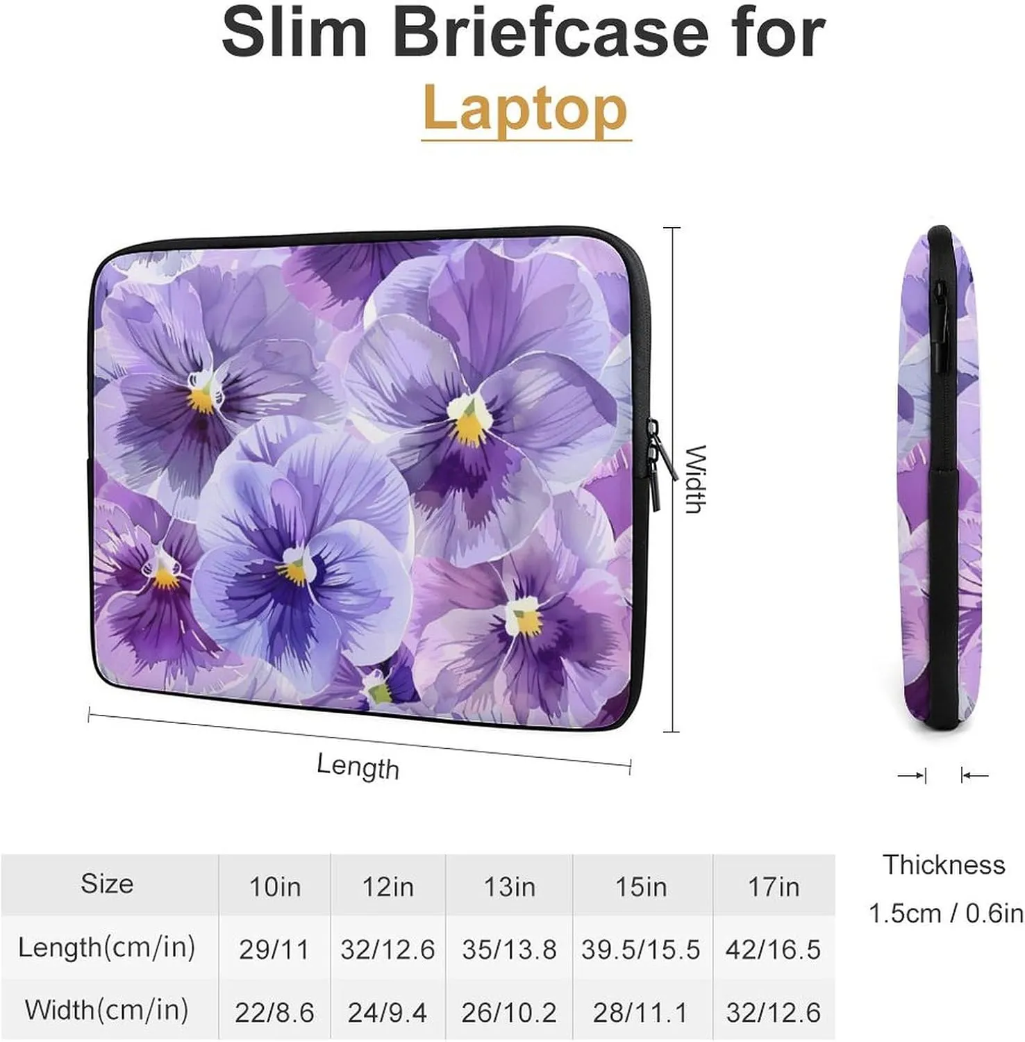 Purple Pansy Floral Personalized Laptop Bag Business Casual Laptop Cases Slim Computer Bag Briefcase