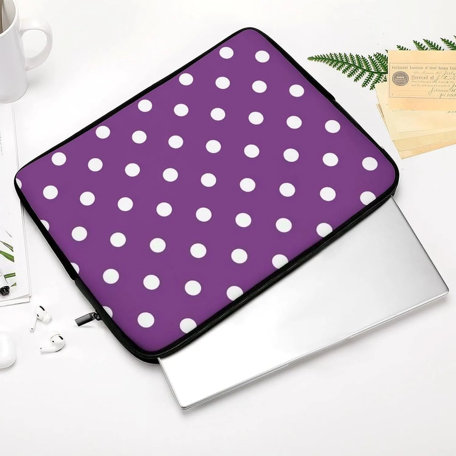 Purple White Polka Dots Personalized Laptop Bag Business Casual Laptop Cases Slim Computer Bag Briefcase