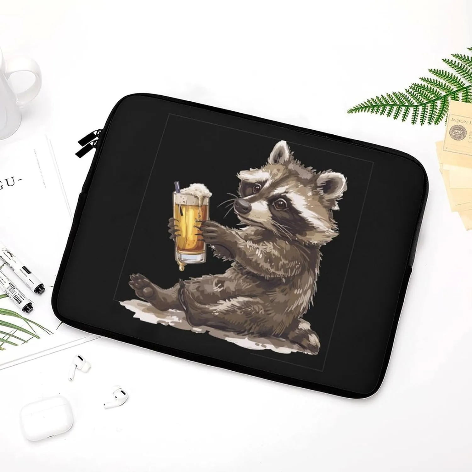 Raccoon Drinking Beer Personalized Laptop Bag Business Casual Laptop Cases Slim Computer Bag Briefcase