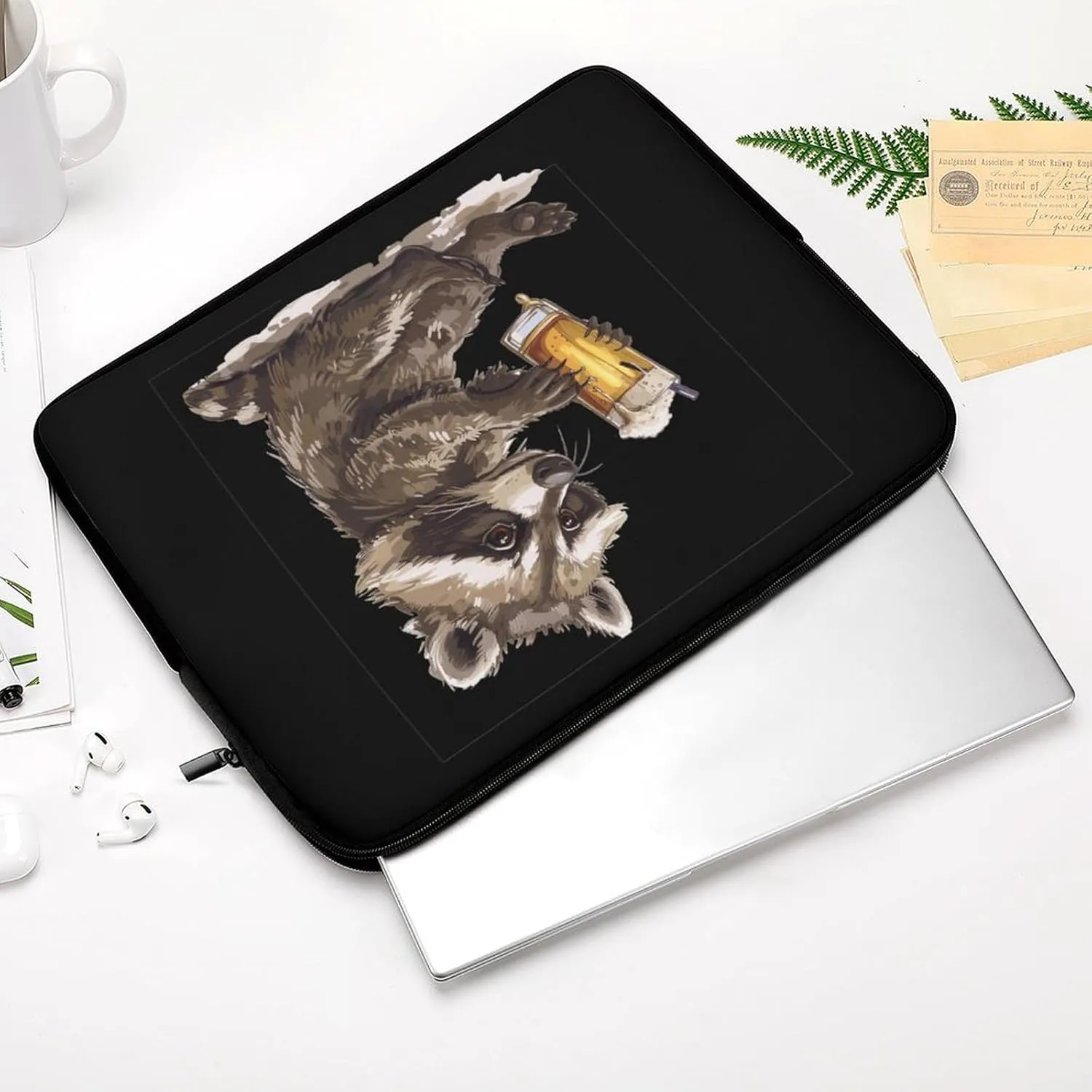 Raccoon Drinking Beer Personalized Laptop Bag Business Casual Laptop Cases Slim Computer Bag Briefcase